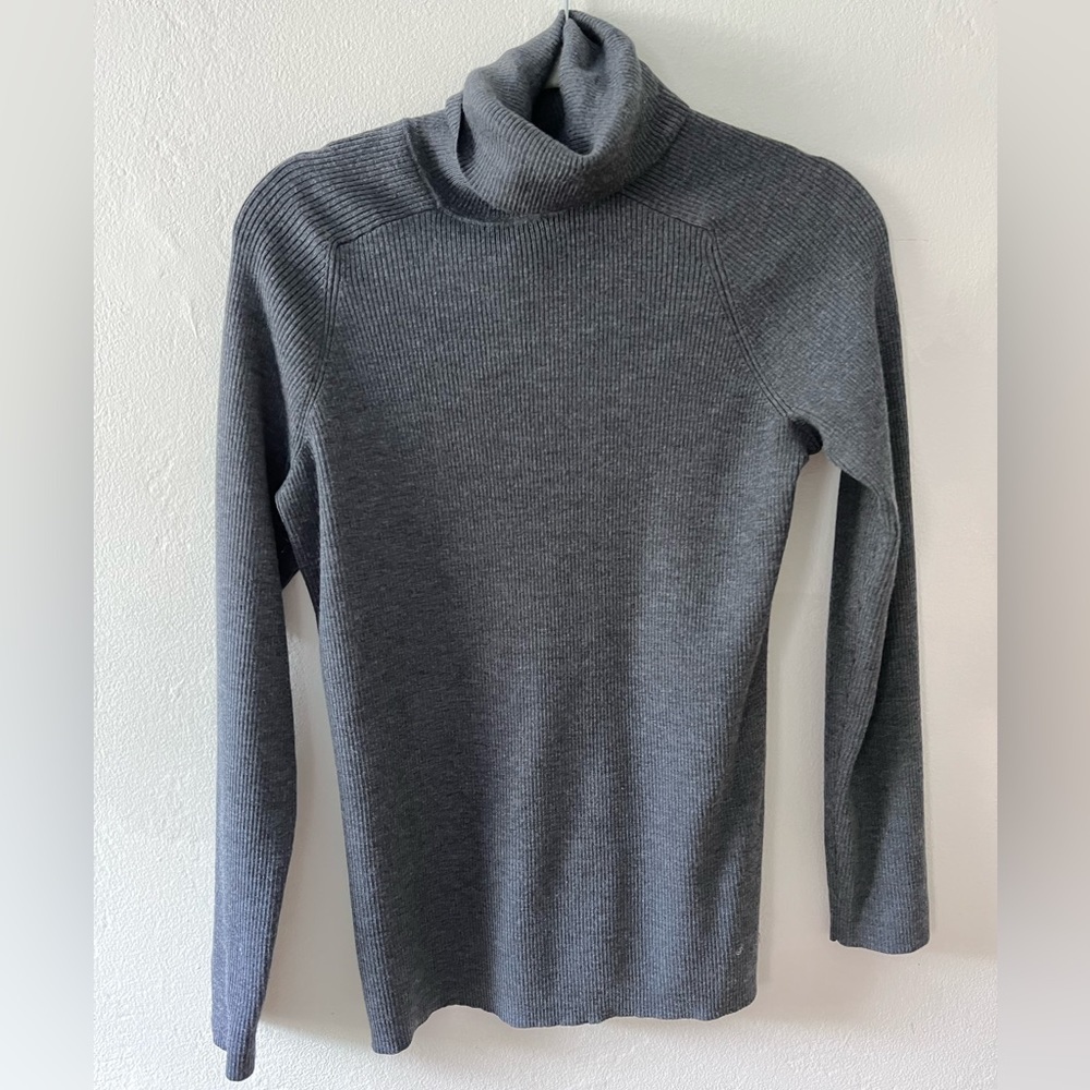 Tory Burch Wool Blend Ribbed Grey Turtleneck Sweater Top